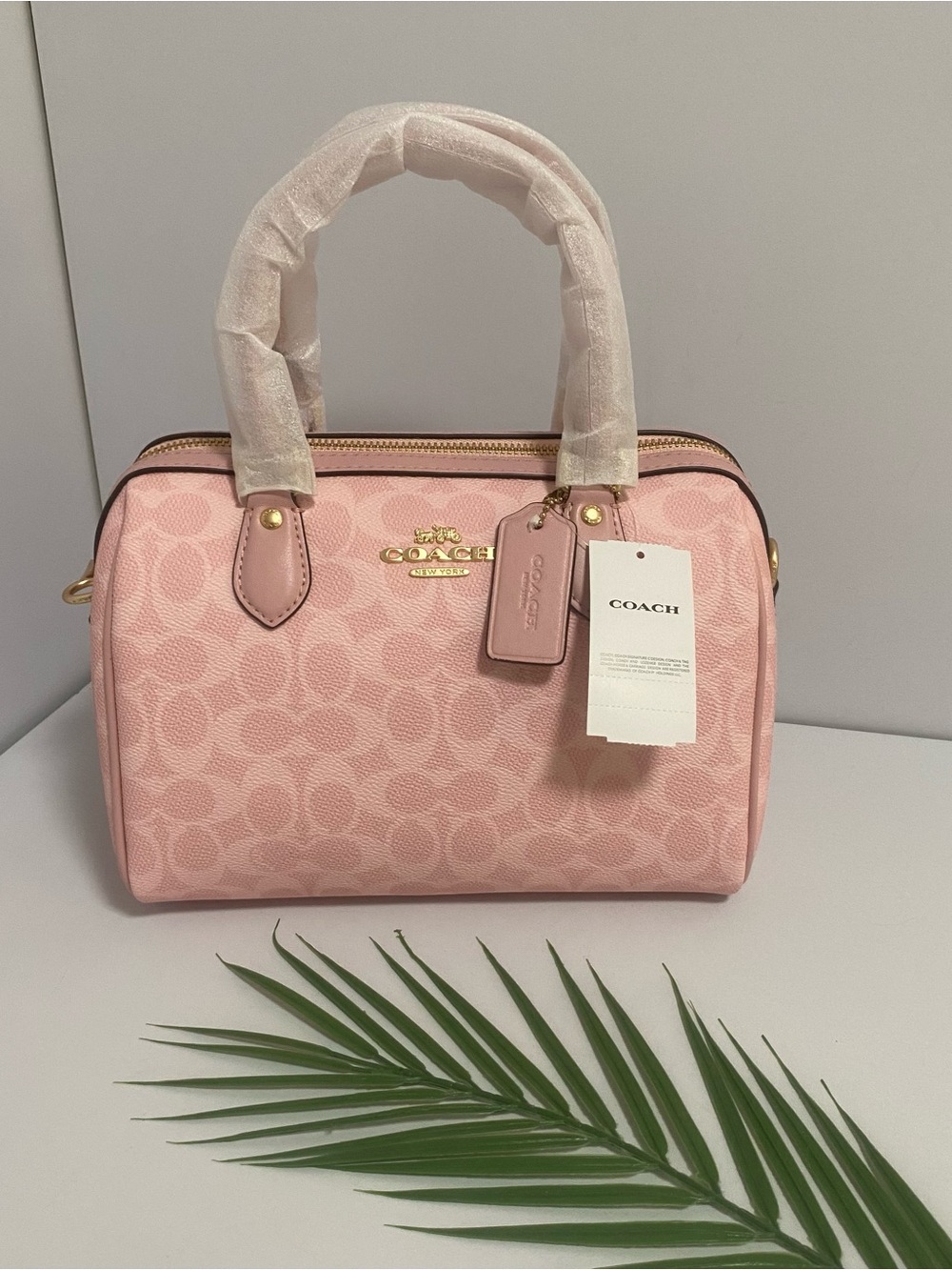 Coach Pink Signature Canvas Dome Satchel with Gold Hardware